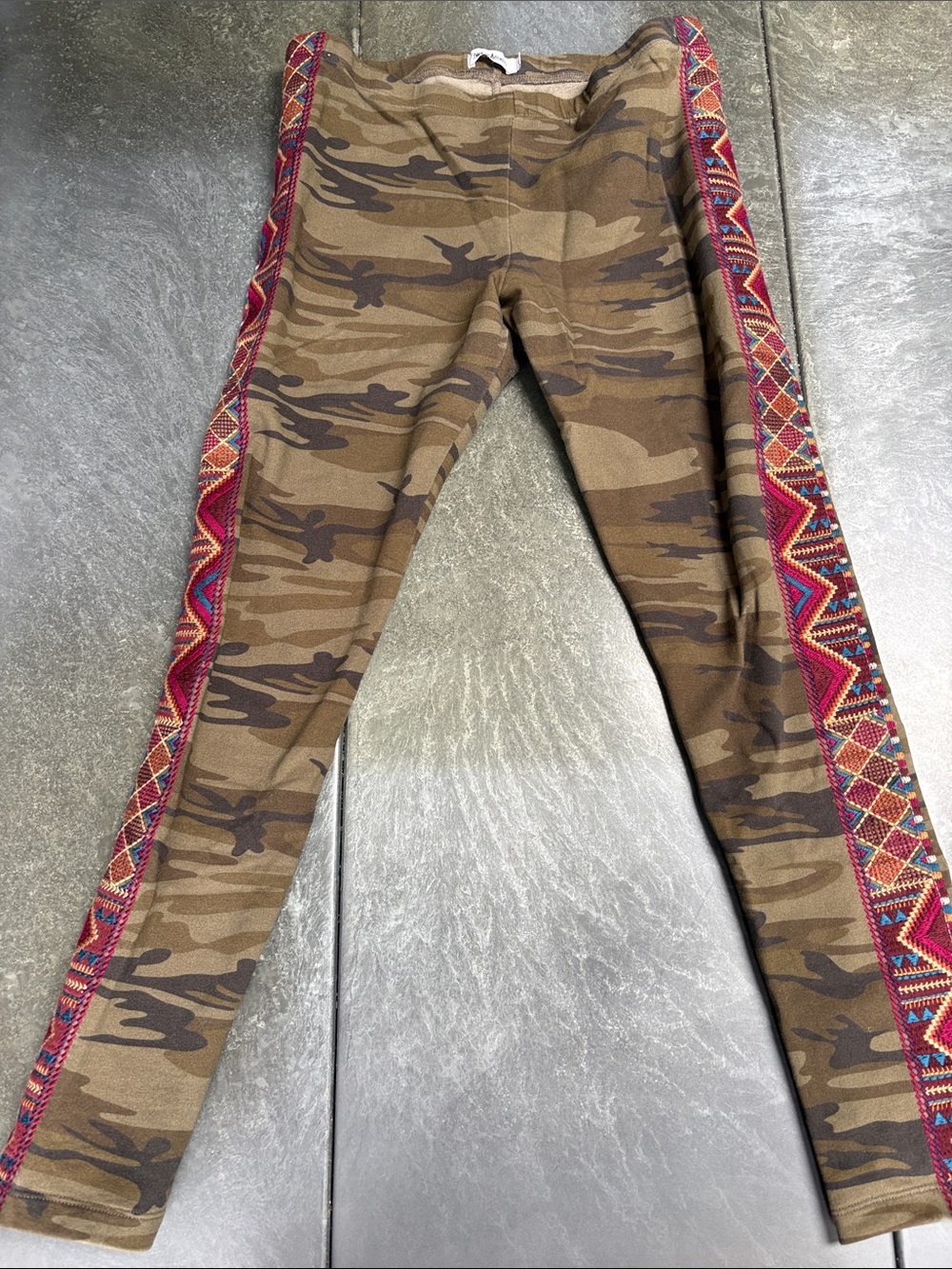Johnny Was Brown Camo Leggings with Pink Aztec Side Trim